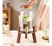 Distributeur De Boissons avec Support en Bois Et Couvercle, Distributeur De Boissons avec Robinet, Récipients en Verre pour Liquides, Distributeur De Boissons à Large Ouverture pour Ju, 4l