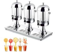 Distributeur De Boissons En Acier Inoxydable 16 L/24 L Distributeur De Jus Professionnel Avec Bac À Glace Pour Servir Des Boissons Fraîches,de L'eau Et Des Rafraîchissements(Silver,ThreeHead)