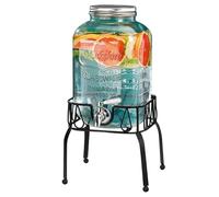 Distributeur de boissons en forme de baril, 3L/4L/5L en verre avec support, carafe décanteuse avec robinet, distributeur d’alcool idéal pour le vin, le whisky, la bière, les jus, la limonade, cadeaux