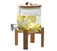 Distributeur de boissons en forme de tonneau de 5 L avec support, carafe à eau en verre avec robinet pour vin, whisky, bière, jus de fruits, limonade - Cadeaux idéaux pour petit ami, mari, père