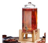 Distributeur de boissons en verre avec robinet et couvercle, pichet octogonal de 3 L, 5 L et 7,5 L pour boissons fraîches, jus, limonade, bière, idéal pour les fêtes, le bureau et le camping. Anti-f