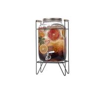 Distributeur de boissons en verre, base et couvercle en métal, robinet en acier inoxydable for thé à la limonade, eau froide et plus transparent(5L)