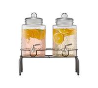 VEVOR Distributeur de Boissons Grande Capacité 5,5 L 2PCs, Fontaine à Eau en Verre, Distribution d’Eau Jus Limonade Thé Glacé, avec Support en Métal et Robinet en Inox, pour Restaurant Café Hôtel Fête
