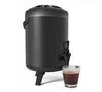 Distributeur de boissons isolé avec double paroi isolée en acier inoxydable, surface mate noire for café, thé, lait, soupe, fête famille, buffet(6L)
