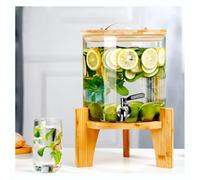 Distributeur de Boissons pour fêtes, Machine à Boissons en Verre de 2 gallons avec Support en Bois et Robinet en Acier Inoxydable, Grand Pot à jus ou à Limonade, Bouteille de boiss