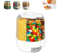 Distributeur de bonbons rotatif à 360° avec 6 compartiments, boîte de conservation hermétique avec couvercle, distribution en un clic, distributeur de bonbons de comptoir(White,L)