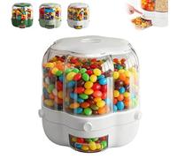 Distributeur de bonbons rotatif à 360° avec 6 compartiments, boîte de conservation hermétique avec couvercle, distribution en un clic, distributeur de bonbons de comptoir(White,S)