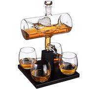 Distributeur de carafe à vin et à whisky Swordfish & Sailfish et 4 verres à liqueur - Carafe et verre pour pêche et bateau - Cadeaux de pêche pour homme Carafe à bourbon et scotch pour alcool