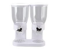 Distributeur de Céréales, ABS, Distribution Uniforme, Double Conteneurs, Distributeur d'aliments Secs, Commande Rotative Hermétique pour la Maison (Blanc)