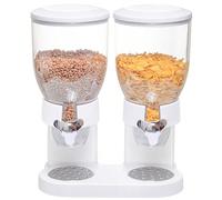 Distributeur de céréales double, distributeur de rangement, distributeur de céréales double pour bonbons, noix, cornflakes, distributeur de muesli, distributeur de céréales, système de rotation (blanc