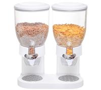 Distributeur de Céréales Duo - 2 Compartiments 3,5L Chacun, pour Bonbons et Cacahuètes, en Plastique PS/ABS, Blanc, 35x34,5x20cm