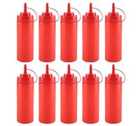 Distributeur de Condiments en Plastique, Ensemble de 340ml, 10 Pièces, pour Sauce, Huile, Crème, Vinaigre Rouge (rouge)