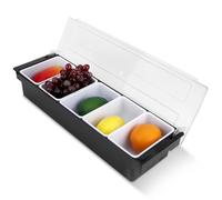 Distributeur de Condiments en Plastique, Plateau de Fruits, Garniture et Condiments 5 Compartment avec Couvercle pour Servir la Barre de Taco/Crème Glacée/Fruits/Salade