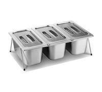 Distributeur de condiments réfrigéré, plateau de service en acier inoxydable avec 3 grilles, présentoir à épices pour buffet, récipient à condiments de 15 cm pour restauration professionnelle