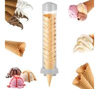 Distributeur de cornet de crème glacée avec plaque magnétique et plaque adhésive, support de cône de gaufre universel avec 2 joints, tube de rangement en plastique pour machine à crème glacée