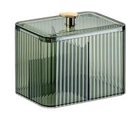Distributeur de cotons-tiges à 3 compartiments avec couvercle pour rangement de produits cosmétiques, vert
