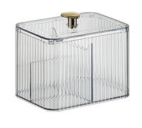 Distributeur de cotons-tiges à 3 compartiments, pot d'apothicaire, récipient de salle de bain avec couvercle pour rangement de produits cosmétiques, transparent