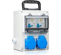 Distributeur de courant 16 A, distributeur de courant de chantier, distributeur mural avec 2 interrupteurs FI, boîtier étanche IP67, distributeur de courant extérieur étanche pour ateliers et usines