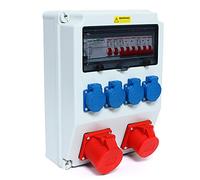 Distributeur de courant de chantier, répartiteur mural 16 A avec protection IP44, prise CEE 32 A, 4 prises Schuko, protection de fusible, pour chantier, atelier, distribution d'énergie industrielle