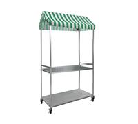 Distributeur de crème glacée portable avec auvent rayé pour événements, festivals, marchés, présentoir de nourriture sur roulettes pour desserts, friandises