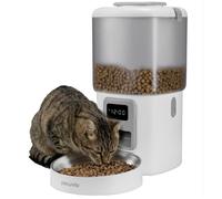 Distributeur de croquettes Automatique Chat PELUVIO Crispy - 4,5 L - 4 Repas/jour - Enregistrement Vocal - Blanc