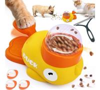 Distributeur de croquettes Fuzzibud Duckie pour chat, jouet interactif 2 en 1 avec distributeur de croquettes et mange-friandises, jouet distributeur de nourriture pour chat, Occupe les chats (Yellow)