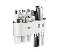 Distributeur de Dentifrice pour Salle de Bain, Support Mural pour Brosse à Dents avec Double Distributeur Automatique de Dentifrice, 3 Tasses et tiroir pour Salle de Bain