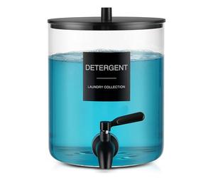 Distributeur de détergent à lessive en verre de 3,5 l pour l'organisation de la buanderie, support de détergent avec robinet 304, récipient à savon en verre (noir)