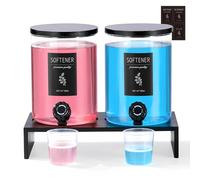 Distributeur de détergent à lessive en verre noir avec étagère et couvercle en bambou - Distributeur de détergent liquide, savon à lessive et adoucissant pour l'organisation et le rangement de la