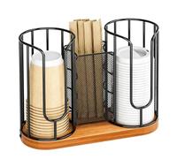 Distributeur de en - 3 compartiments avec base en bois pour | Agitateur de paille, organisateur de couvercle, utilisation de comptoir, cuisine, bar, bureau, design de base en bois