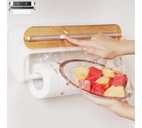 Distributeur de film alimentaire 2 en 1 avec cutter, porte-rouleau d'essuie-tout avec porte-rouleau d'essuie-tout, distributeur de papier d'aluminium et conservation de la fraîcheur, porte-rouleau