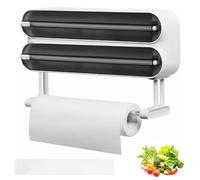 Distributeur de film alimentaire 3 en 1 avec porte-rouleau d'essuie-tout, coupe-papier magnétique, porte-rouleau d'essuie-tout, distributeur de papier d'aluminium et conservation de la fraîcheur, noir