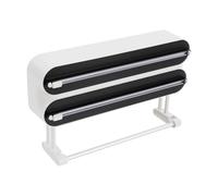 Distributeur de film alimentaire 3 en 1 - Design magnétique - Avec crochet adhésif - Support mural pour cuisine (semi-transparent noir + blanc)