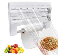 Distributeur de film alimentaire, 6 en 1, dérouleur de film alimentaire, porte-sacs en plastique, distributeur de film avec cutter, porte-rouleau mural, coupe-film alimentaire pour tiroir de cuisine