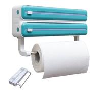 Distributeur de film rechargeable - Support mural pour papier d'aluminium de cuisine, boîte de rangement multi-rouleaux, support de film à découper avec étagère à mouchoirs, gain de place sur le compt