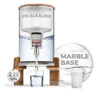 Distributeur de filtre à eau alcaline en verre au pH - Système de filtre à eau de comptoir - Pichet purificateur d'eau alcaline - Filtration de l'eau potable pure à pH élevé - 8,5 l (acacia/marbre)