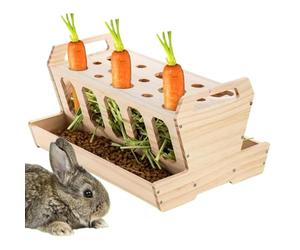 Distributeur de foin pour lapins - 32,5 x 24 x 16,5 cm - Mangeoire pour lapin - Chauffage à foin sans effort pour grands cochons d'Inde, nourriture et irrigation en bois
