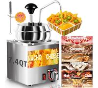 Distributeur de fromage Nacho de 7,4 l avec pompe en acier inoxydable, chauffe-caramel chaud avec réglage de la température à 6 niveaux, distributeur de sauce commerciale pour sirop de caramel