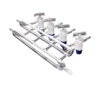 Distributeur de gaz sous vide à double collecteur en verre de laboratoire avec robinet d'arrêt en verre massif à 4 voies