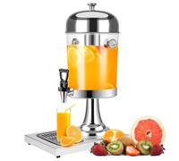Distributeur de jus, système de refroidissement, 8 l, avec robinet, distributeur de jus professionnel, 8 l, avec unité de refroidissement et égouttoir, design rétro, argenté