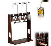 Distributeur de liqueur à 4 bouteilles en bois massif, distributeur de vin à l'envers avec verres à shot réglables de 25/35/45 ml, distributeur de boissons de bureau autonome pour maison, pub, cuisine