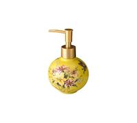 Distributeur de liquide Distributeur de savon en céramique, décor cuisine, salle bains, Vintage, élégant, motif d'oiseau à fleurs Flacon de savon de comptoir(Yellow Lily)