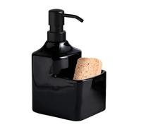 Distributeur de liquide Distributeurs de savon comptoir en céramique avec porte-éponge, 2 1 liquide Flacon de savon de comptoir(Black With Sponge Holder)