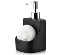 Distributeur de liquide vaisselle en céramique - Vilde - 400 ml - Noir mat - 9,5x9,5x19 cm - Emplacement pour éponge