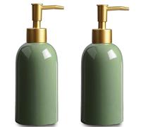Distributeur de lotion Distributeur De Savon En Céramique Vert Avec Pompe Dorée, Bouteille Lotion Cylindrique Au Design Simple Bouteille de savon multi-usages(2pcs Green)