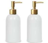Distributeur de lotion Distributeur De Savon En Céramique Vert Avec Pompe Dorée, Bouteille Lotion Cylindrique Au Design Simple Bouteille de savon multi-usages(2pcs White(a))