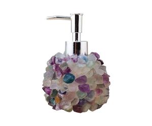 Distributeur de lotion Distributeur de savon manuel en cristal quartz rose fluorite arc-en-ciel naturel Bouteille de savon multi-usages(Rainbowfluorite)