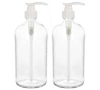 Distributeur de lotion Grandes Bouteilles Rondes En Verre Transparent De Type Boston Avec Pompe, Qualité Alimentaire Et Médicale (lot 2) Bouteille de savon multi-usages(2 Count (Pack of 1))