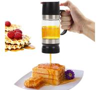 Distributeur de Miel En Verre, 315 ml/ 10, 65 Oz Distributeur de Miel en Verre Anti-Goutte, Distributeur Miel Amovible avec Poignée et Support, Pour Miel et Sirop, Noir