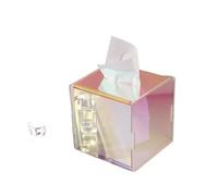Distributeur de mouchoirs en acrylique irisé for mouchoirs, serviettes, lingettes assouplissantes, salle de bain, bureau, coiffeuse, chambre à coucher(12.5X12.5X12.5cm)